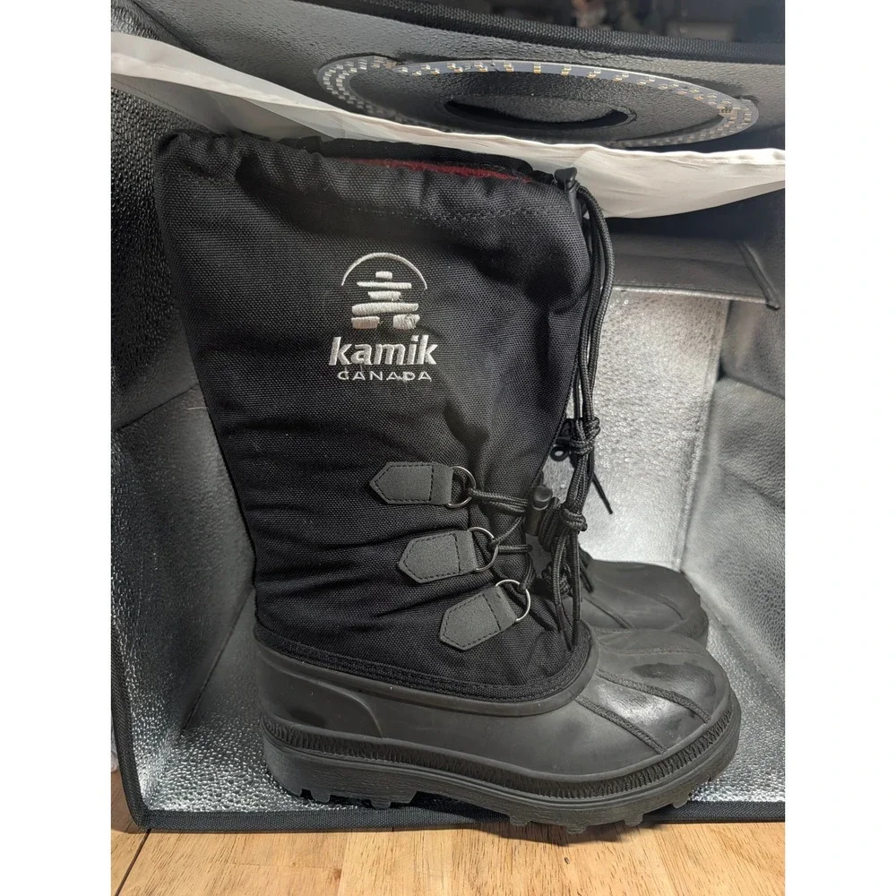Kamik Canada Mens Black Winter Snow Boots Waterproof Rubber Nylon Size 7